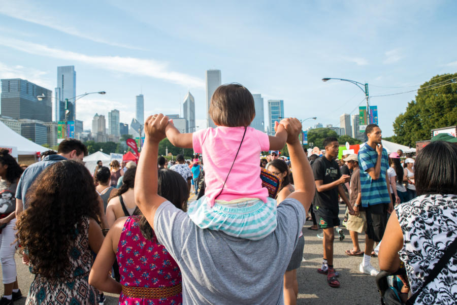 A family at Taste of Chicago food festival