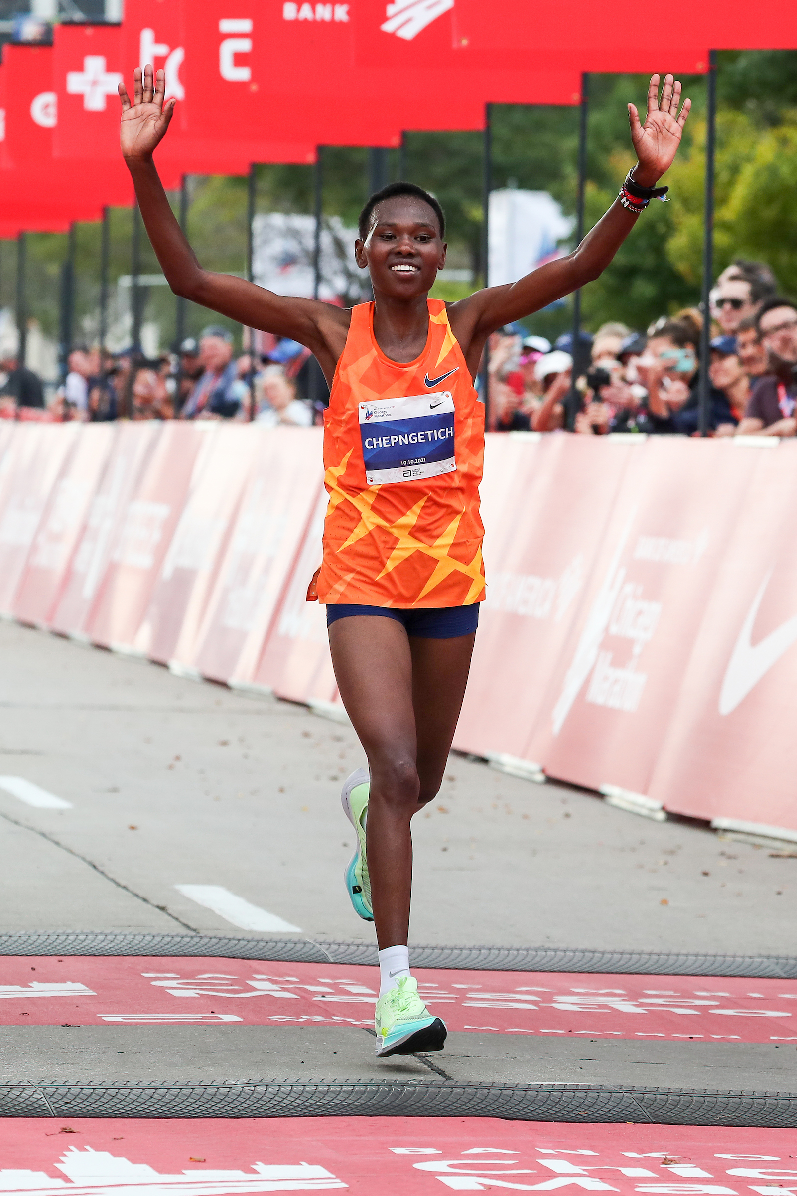 Chicago Marathon winner at finish line