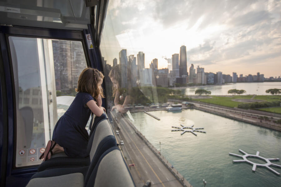 A young girl on the Centennial Wheel at Navy Pier