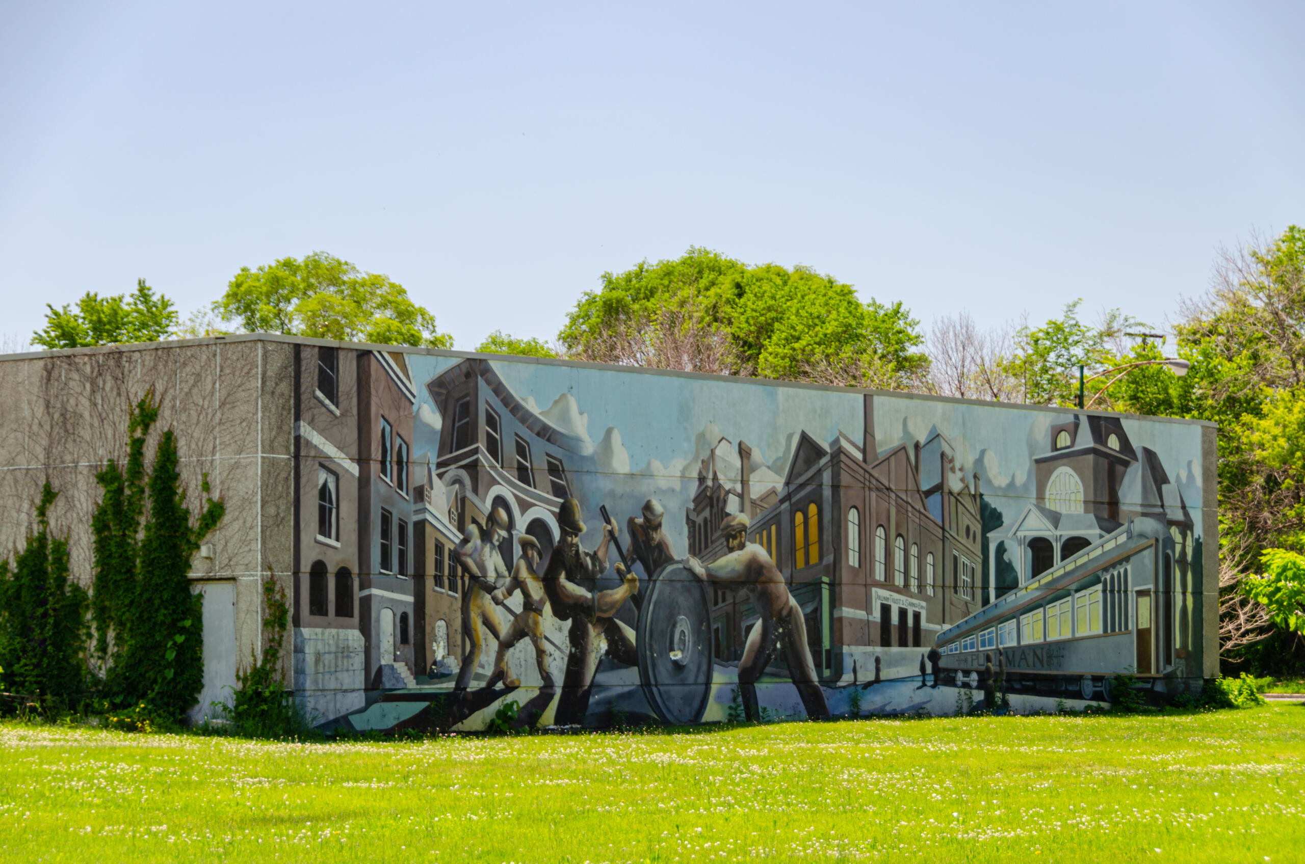 Pullman mural on Historic Pullman Foundation Pullman Exhibit Hall (Credit Historic Pullman Foundation_ Eric Allix Rogers)