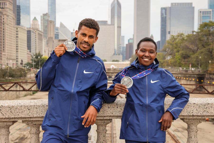 Chicago Marathon runners with medals